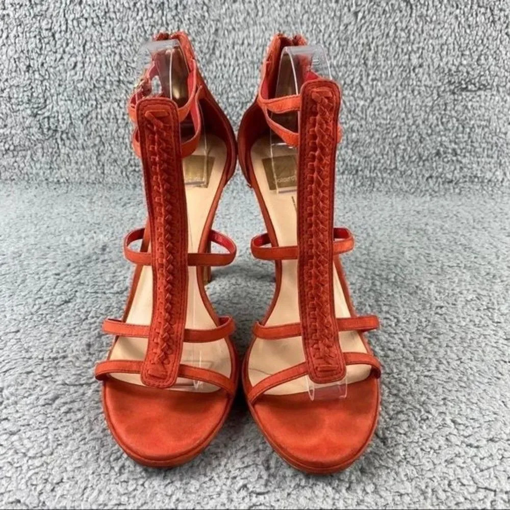 Dolce vita camila Sandals High Heel Nubuck Suede Orange Back Zip Buckle Platform - Picture 3 of 12